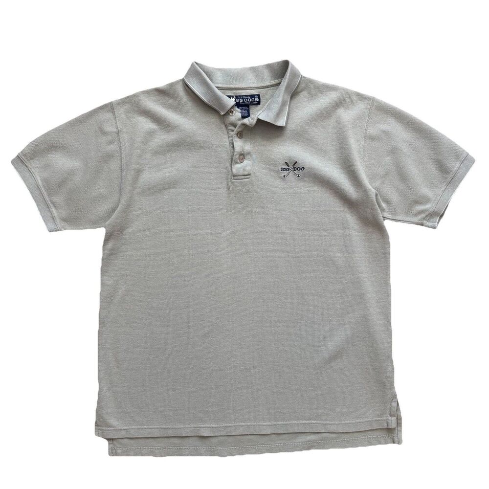 Big Dogs Polo Shirt Men's Beige Cotton Collared Ribbed Short Sleeve Medium